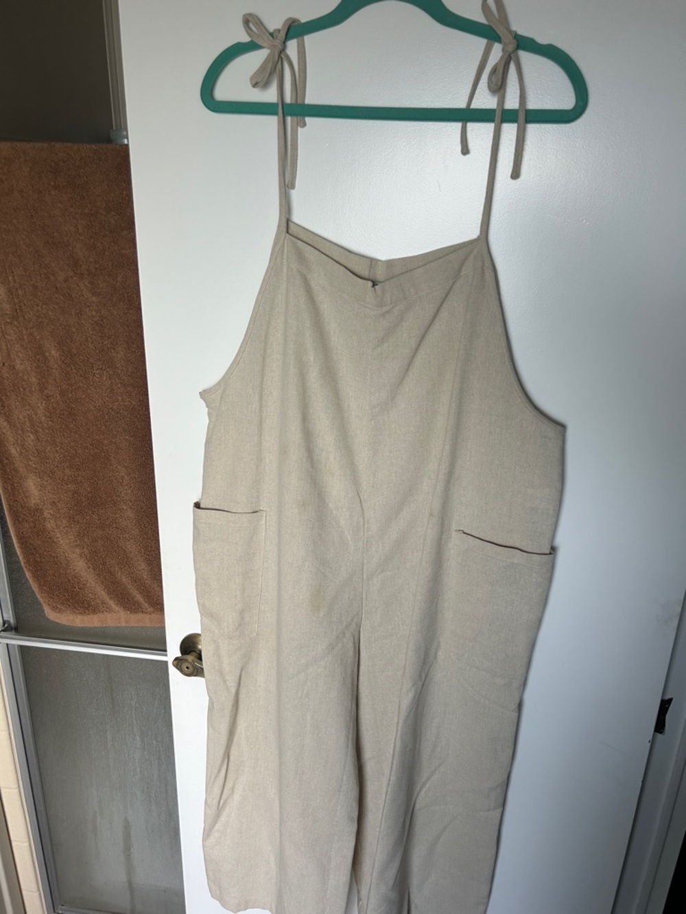 FAVLUX Beige Tie-Shoulder Wide-Leg Jumpsuit
